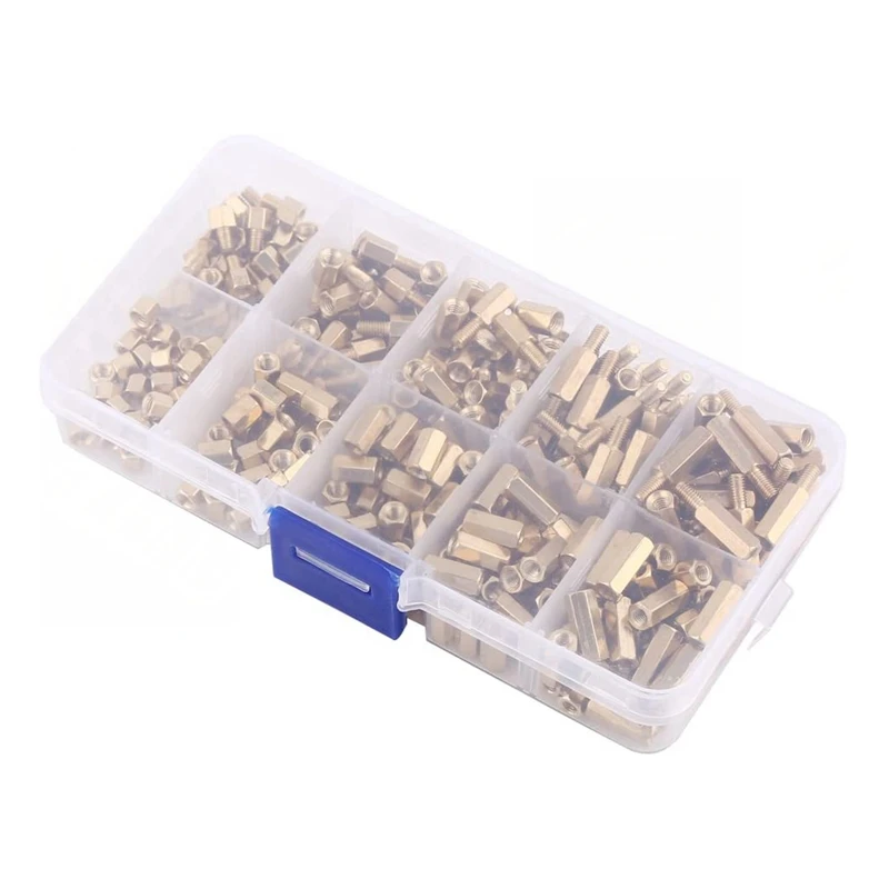 

M3 Brass Screw And Nut 300 Pieces Combination Kit Brass Pillar Foot Gasket Set With Storage Box