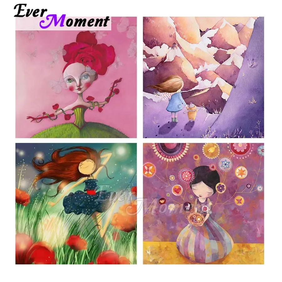 

Ever Moment Diamond Painting Girl Floral Cartoon Full Square Resin Drill Wall Art Decoration Gift Kits Diamond Display 3F2544