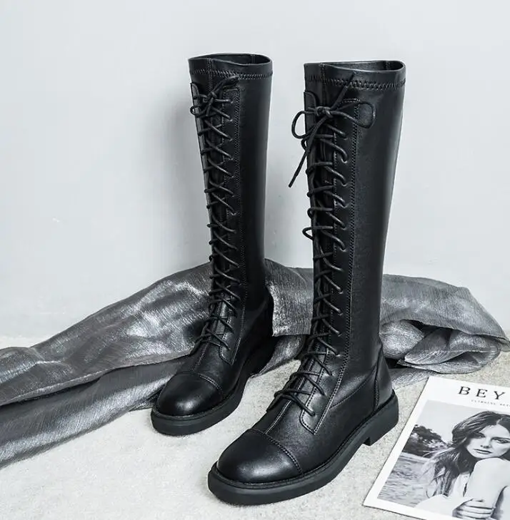 Сапоги В рыцарском стиле женские высокие сапоги 2019 мартинсы на шнуровке