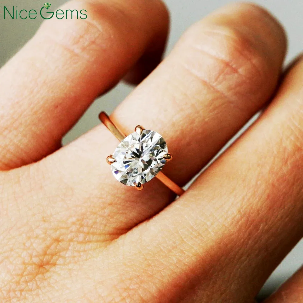 NiceGems 14K Yellow Gold OVal Moissanite Engagement ring Center 2 Carat 7x9mm Cut D Color moissanite for women | Украшения и