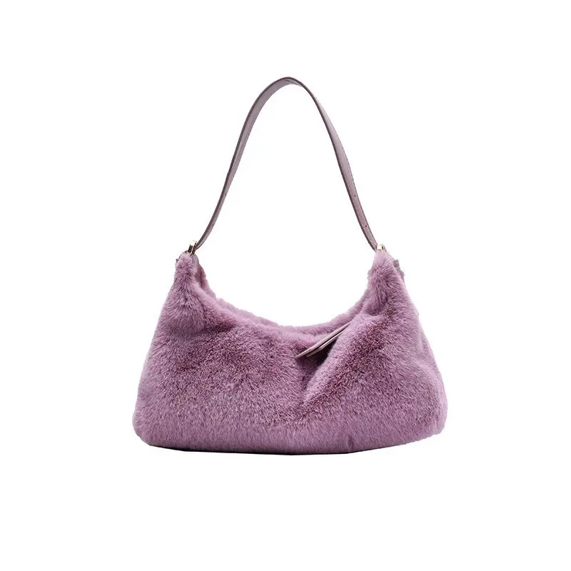 Winter solid women's clutch bag handbag rectangular bag fashion soft plush women's  handbag faux fur ladies small shoulder bag