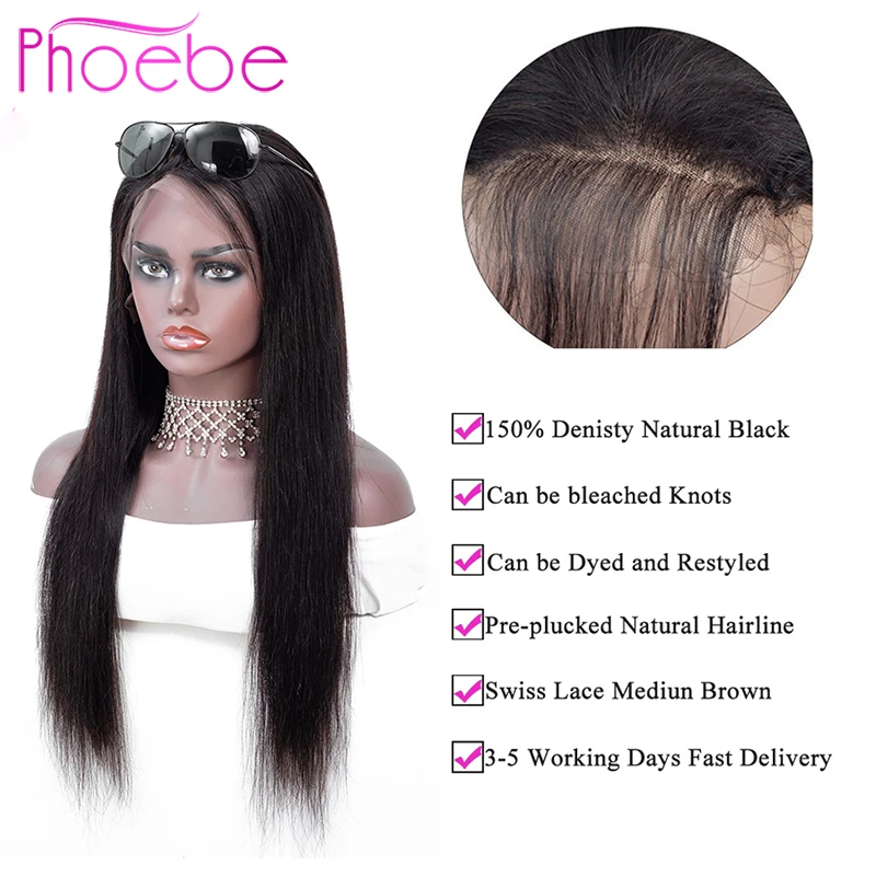 Phoebe 13х4 парики из человеческих волос с фронтальным кружевом перуанские прямые