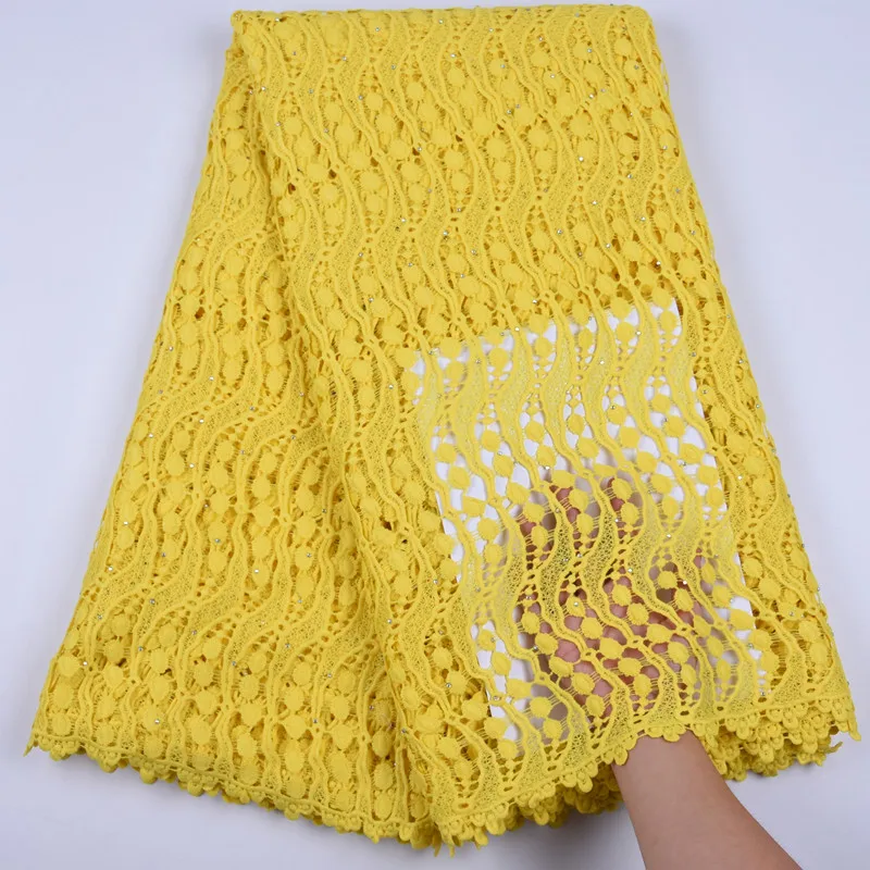 

Hot Selling Yellow African Dry Lace Fabric With Stones Nigerian Guipure Cord Lace Fabric High Quality Lace Water Soluble 1712