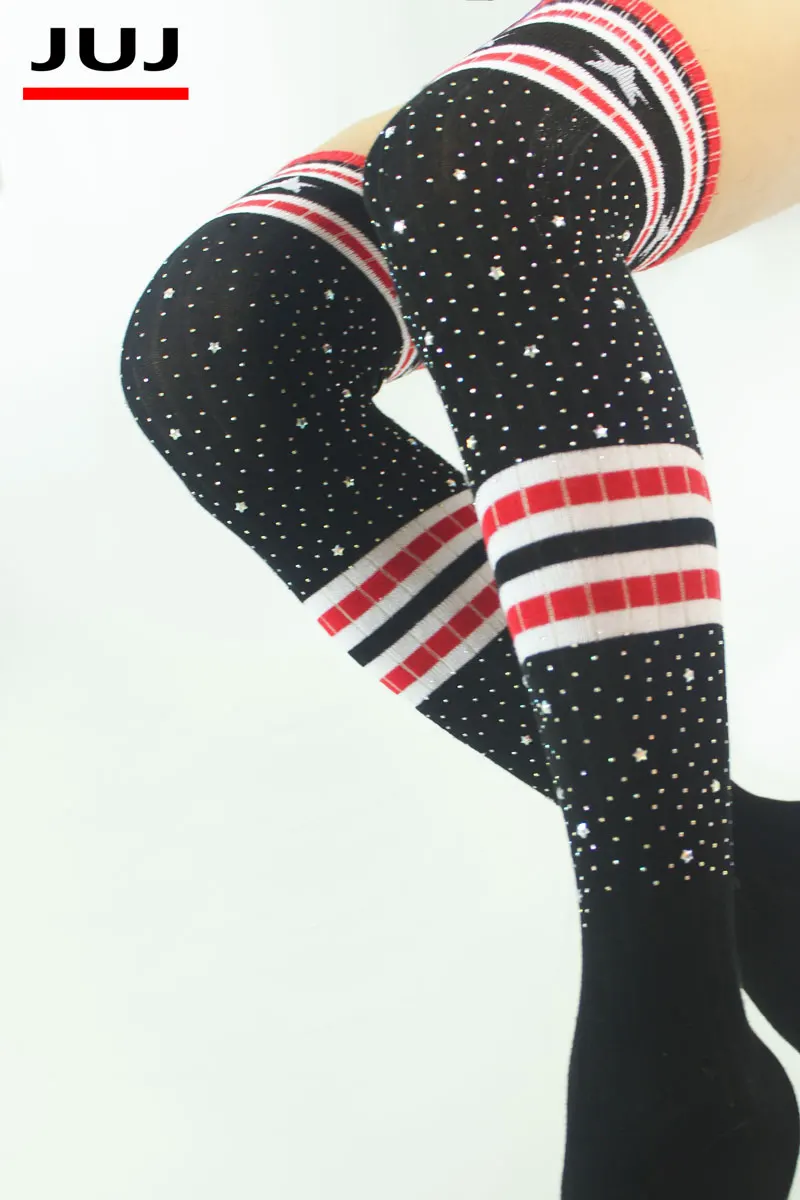 Пикантные женские Мягкие Вязаные гольфы со стразами высокие блестящие до бедра