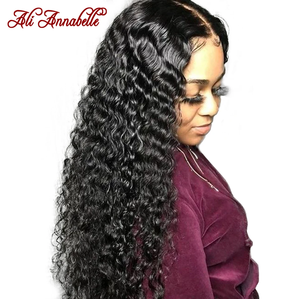 Полный шнурок человеческих волос парики глубокая волна парик перуанские