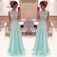2020 mint green evening dresses long chiffon a line see through lace floor length formal party gowns evening dress vestidos