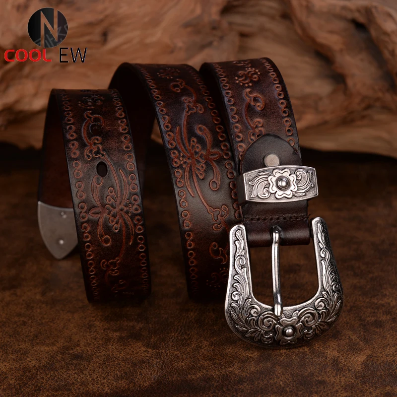 

ALZY08 Genuine Cowhide Leather Handmade Durable Popular Buckle Biker Belt