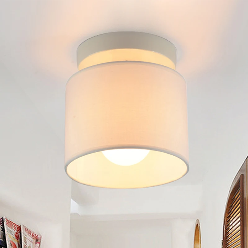

Round Cloth Lampshade LED Ceiling Lamp For Corridor Lamparas de techo Fabric Surface Mounted Indoor E27 Kitchen Lighting