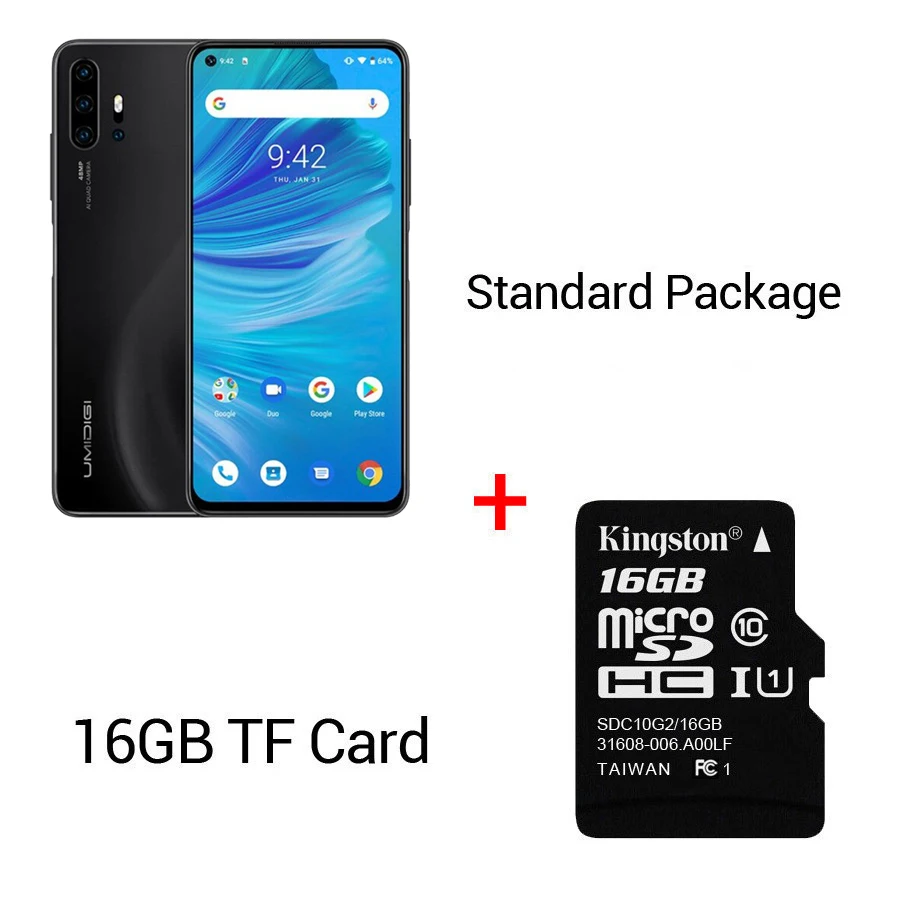 UMIDIGI F2 Android 10 глобальная версия 6,5" FHD+ 6GB 128GB 48MP AI Quad camera 32MP Selfie Helio P70 мобильный телефон 5150mAh мобильный телефон - Цвет: Black n 16GTF Card