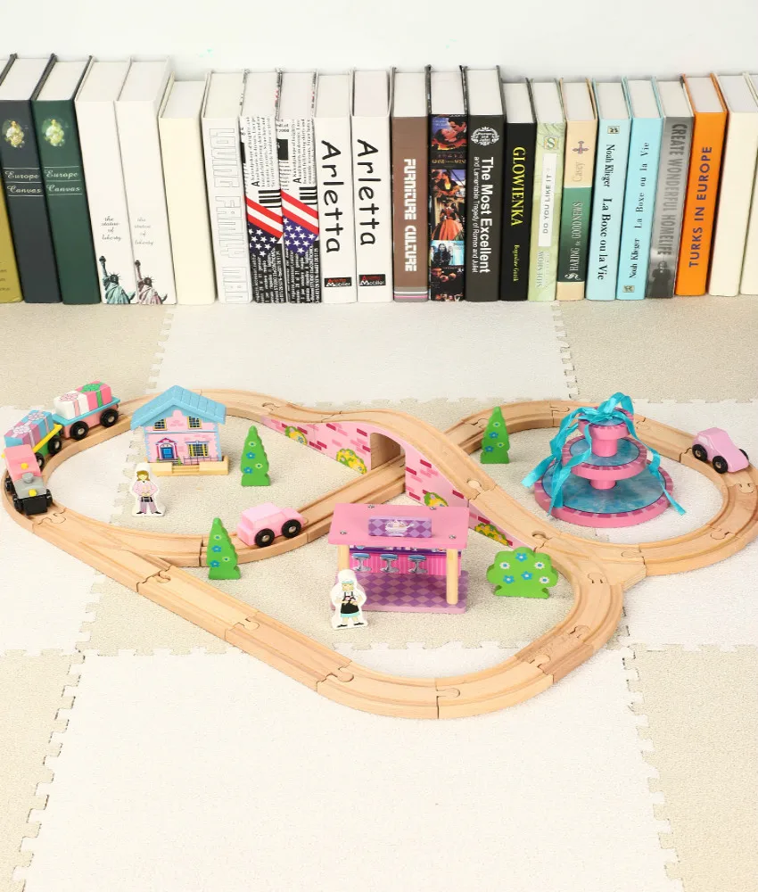 Розовый фонтан сцена набор подарки дети совместимые деревянные Тома поезд трек