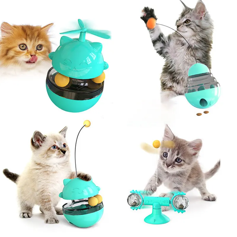 

Interactive Cat Toy Cat Tumbler Food Dispenser Toy with Teasing Wand Fun Trackball Self-Playing Puzzle Toy for Pet Slow food