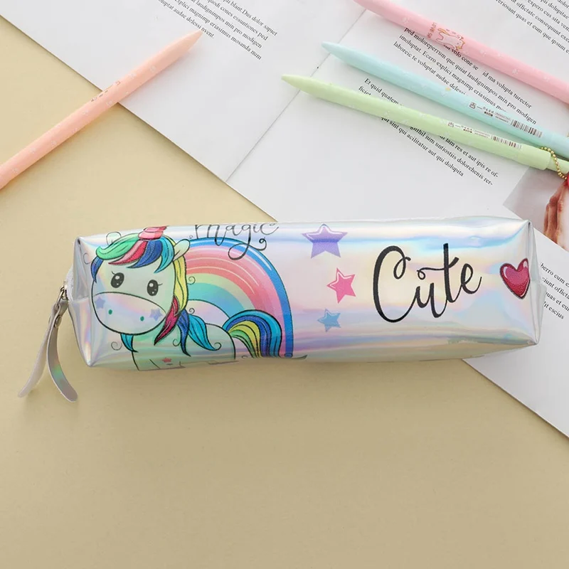 

1pcs Laser Unicorn Pencil Case Cartoon Horse Pencil Bag School Supplies Shining Color Pencilcase Bag Makeup Bag Student Gifts