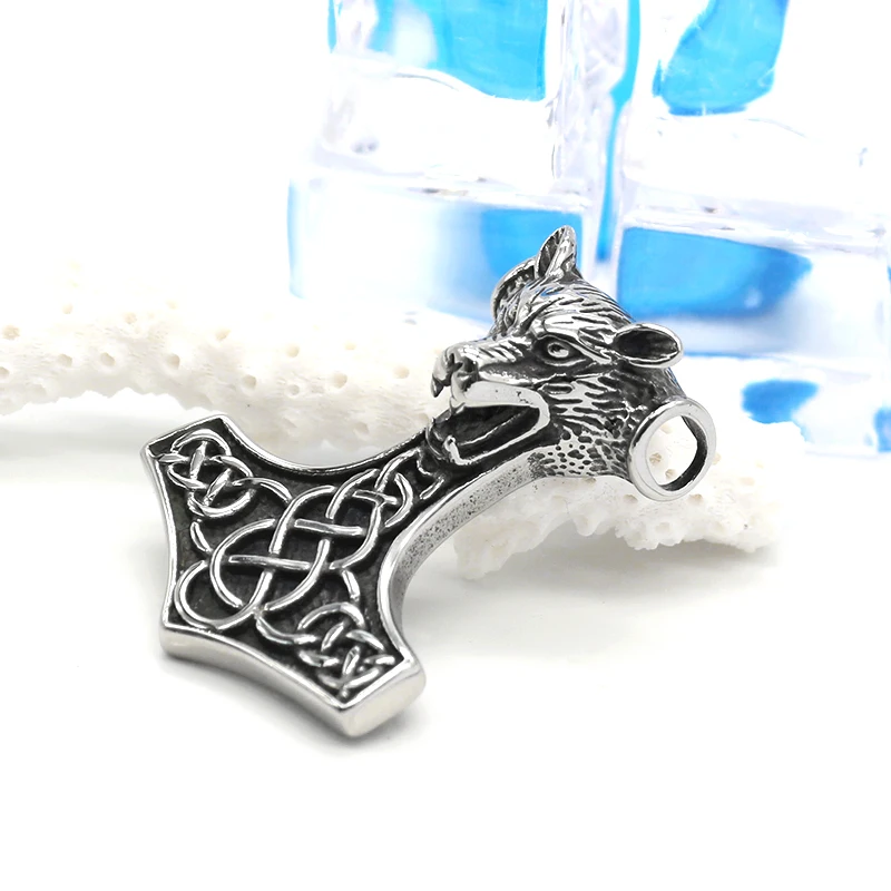 KLDY Norse Викинг волк кулон ожерелье для мужчин из нержавеющей стали Thor's Hammer Mjolnir
