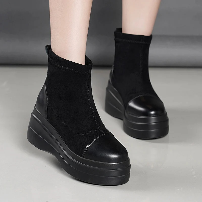 Женские ботильоны на танкетке черные готические ботинки со шнуровкой массивном