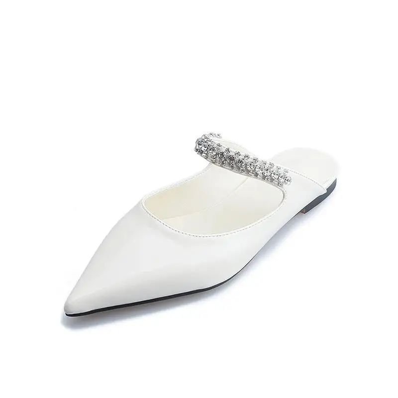 

Cover Toe Glitter Slides Female Shoes Slippers Heels Low Jelly 2021 Pointed High Thin Summer Pumps Scandals PU Rubber Patent Lea