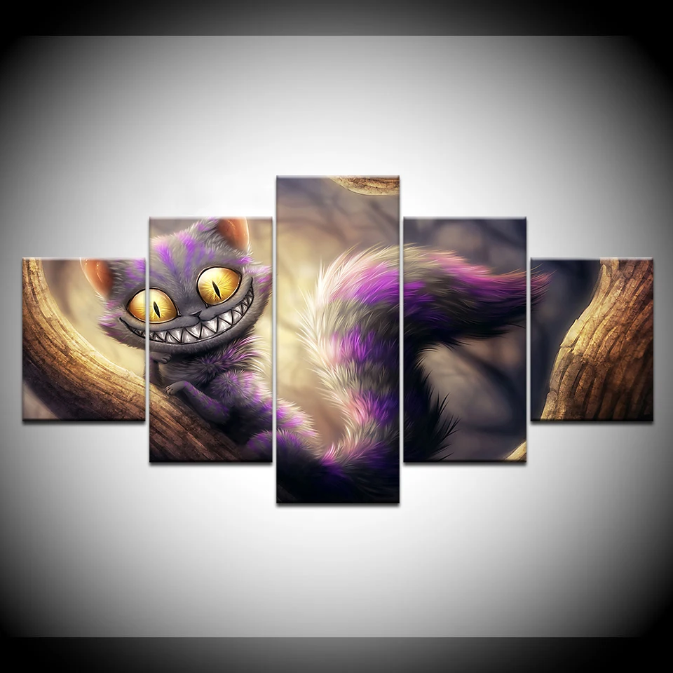 Картина на холсте крутая серая и фиолетовая кошка 5 шт. настенная живопись