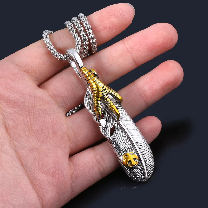 RJ Ретро готическое ожерелье с подвеской в виде пера Сидней Золотой Орлан коготь