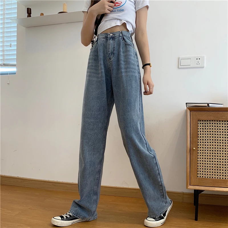 

Denim Pants for Women 2021 New Spring High Waist Slimming Student Mop Pants Loose Straight All-Matching Casual Pants Fashion
