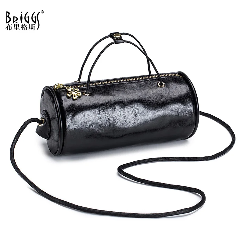 

BRIGGS Design Fashion Ladies Handbag Genuine Leather Women Crossbody Bag Small Barrel-shaped Female Shoulder Bag High Quality