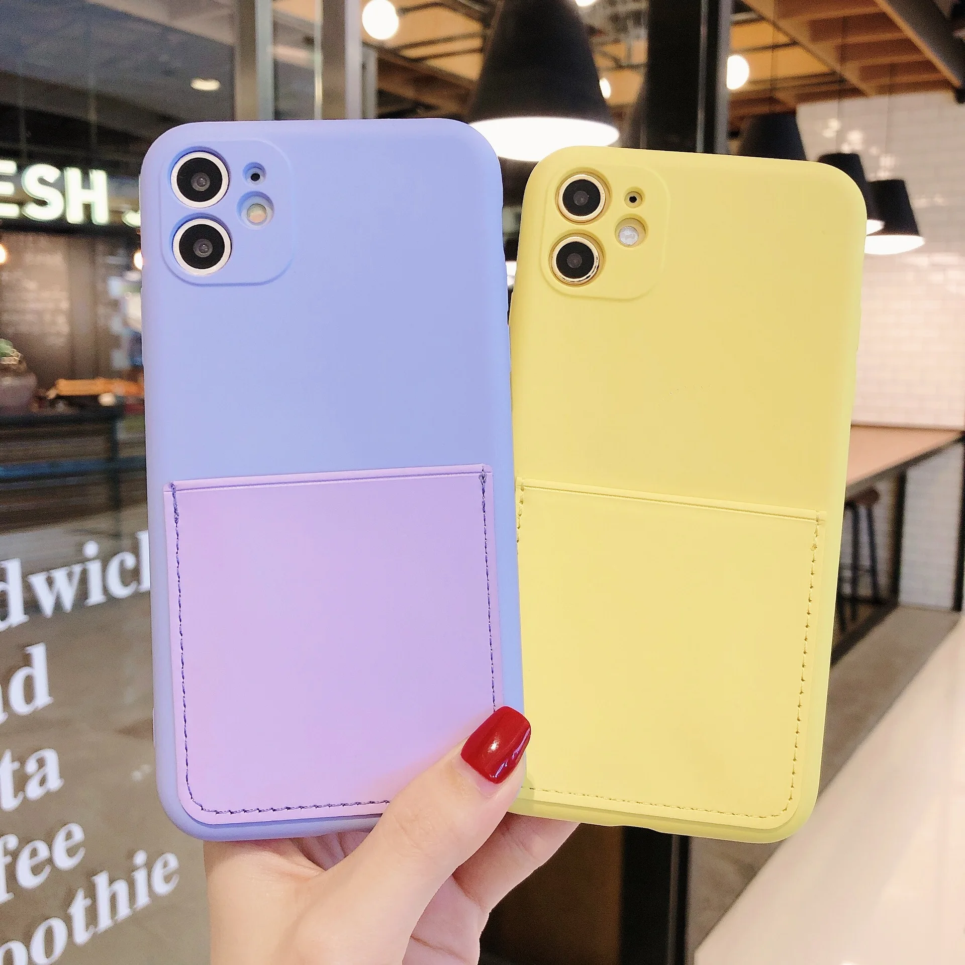 

Liquid Silicone Luxury Case For Apple iPhone 11 12 Pro Max mini X XR XS Max Card Strap Shockproof Holder Shell Case Cover