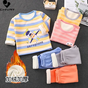 New Kids Boys Thicken Warm Pajama Sets Baby Girls Cartoon Print O-Neck Tops with Pants Autumn Winter Sleeping Clothing Sets