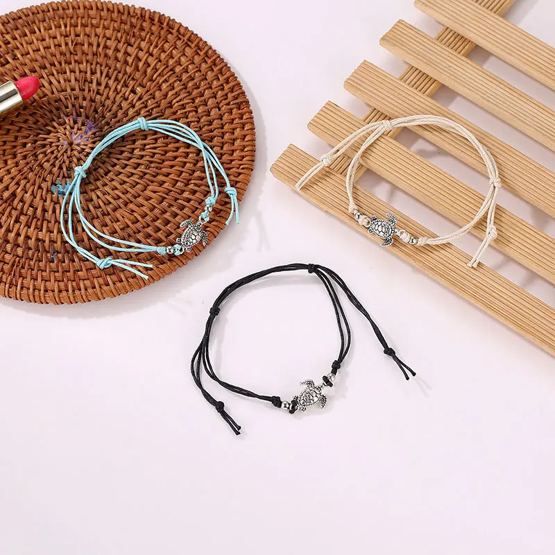 Простой однослойный морской Черепаха Кулон ножной браслет в богемном стиле ручной работы винтажная