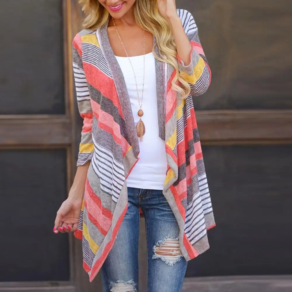 Женская Повседневная Длинная свободная блузка-кардиган с геометрическим