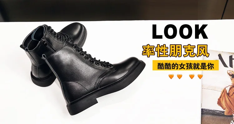 

2020 spring and autumn middle heel Real leather boots children lace up new women's boots leather top boots women's