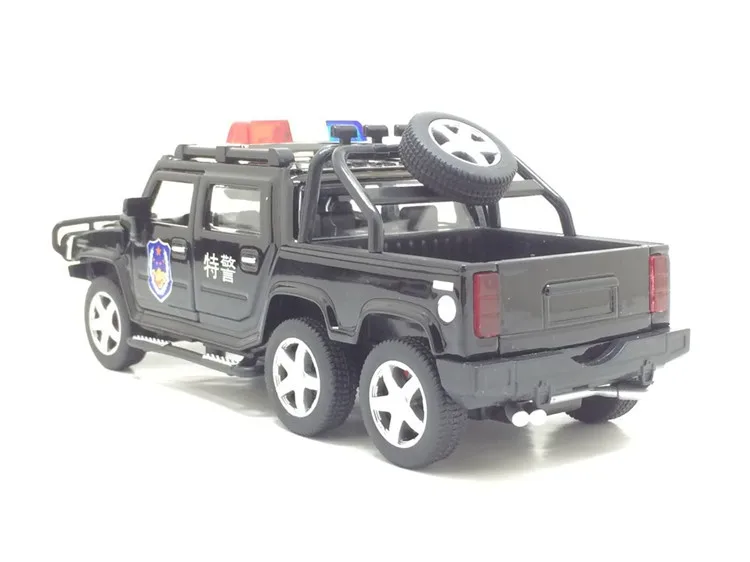 1:32, шесть патронов Hummer, полицейская мигающая литая под давлением модель автомобиля с оттягиванием, четыре двери, открытая модель, игрушки, автомобиль для детей, подарки