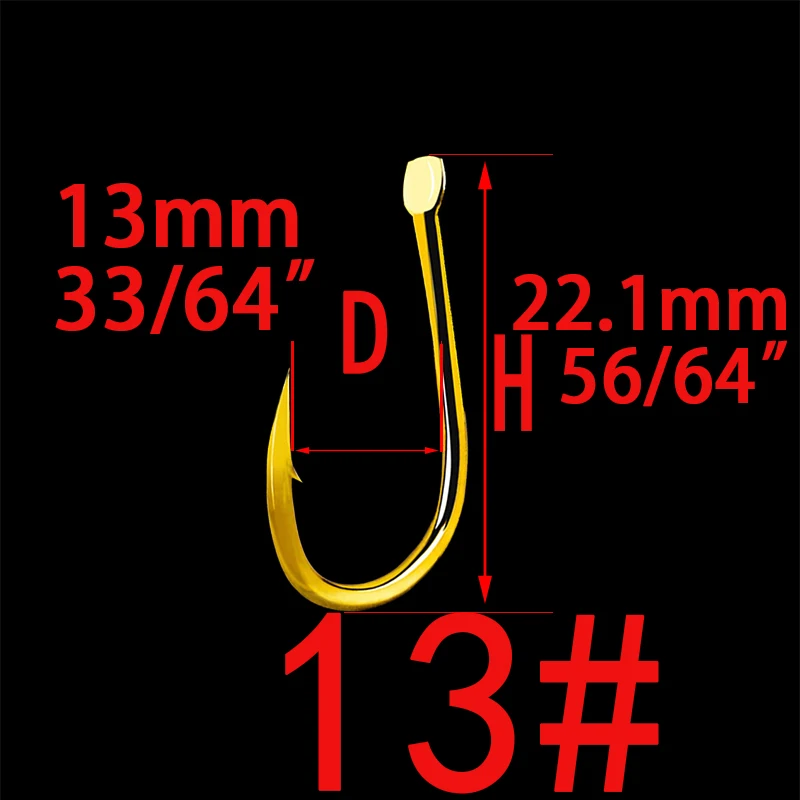 Barbed Golden 13 100 шт. крючки для ловли карпа с тефлоновым покрытием из высокоуглеродистой стали, матовые, черные, золотистые, с микро-зажимом, размер 1# до 13# рыболовный крючок для ловли карпа - Цвет: Barbed Golden 13