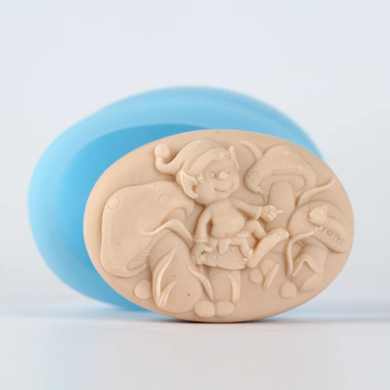 

Oval Silicone Soap Molds Fairytale Girl and Mushroom Pattern Resin Moulds
