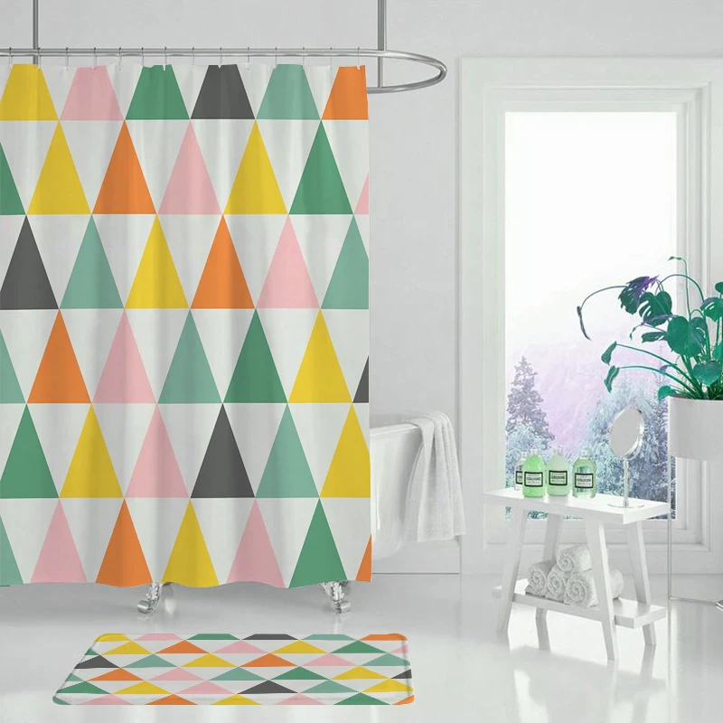 Занавеска для душа с природным пейзажем Весенняя Геометрическая занавеска