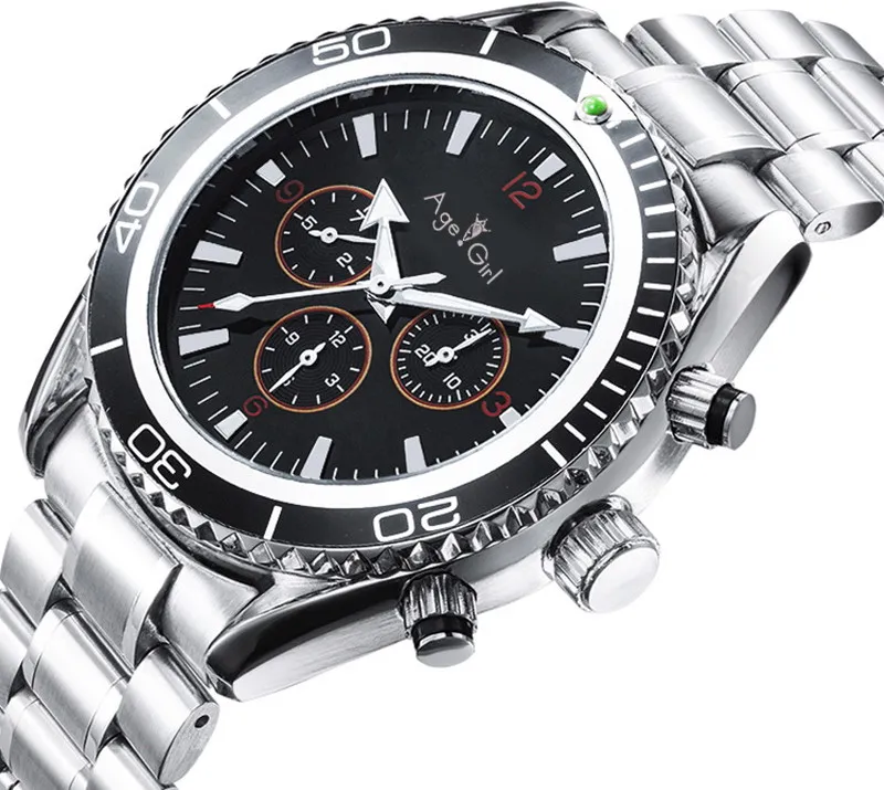 

LuxuryNew Automatic Mechanical Men Stainless steel Bracelet Orange Bezel Black White Watches James Bond 007 Watch 44mm