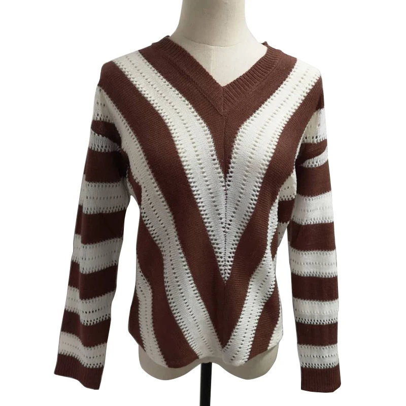 

Women's striped sweater V-neck knitted jumper women sweater knitted sweater women sweaters and pullovers striped streetwear