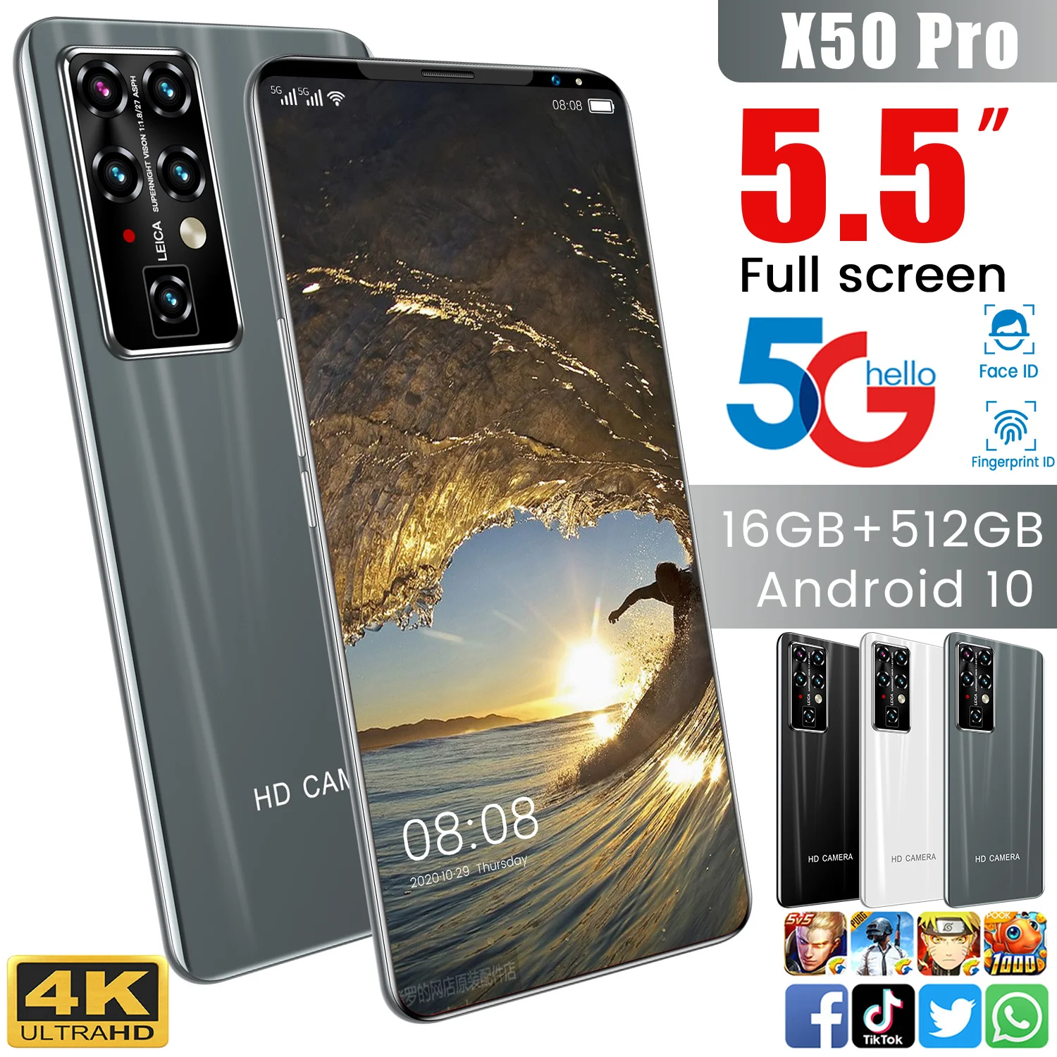 global version x50 pro smartphone android unlocked version phone 5 5 inch 2432mp 16512gb phone 6800mah 4g 5g phone hot sale free global shipping