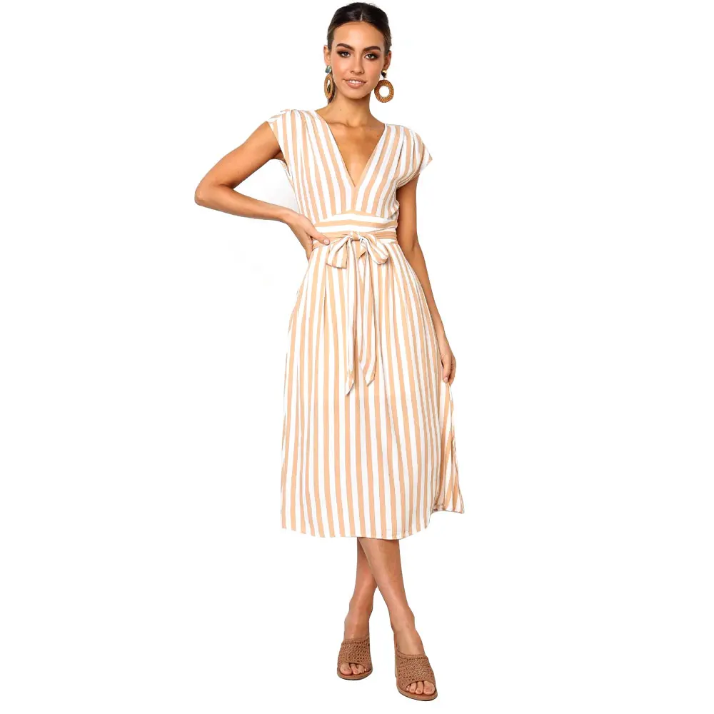L.Mirror 1 шт женское Полосатое сексуальное платье с глубоким v-образным вырезом без