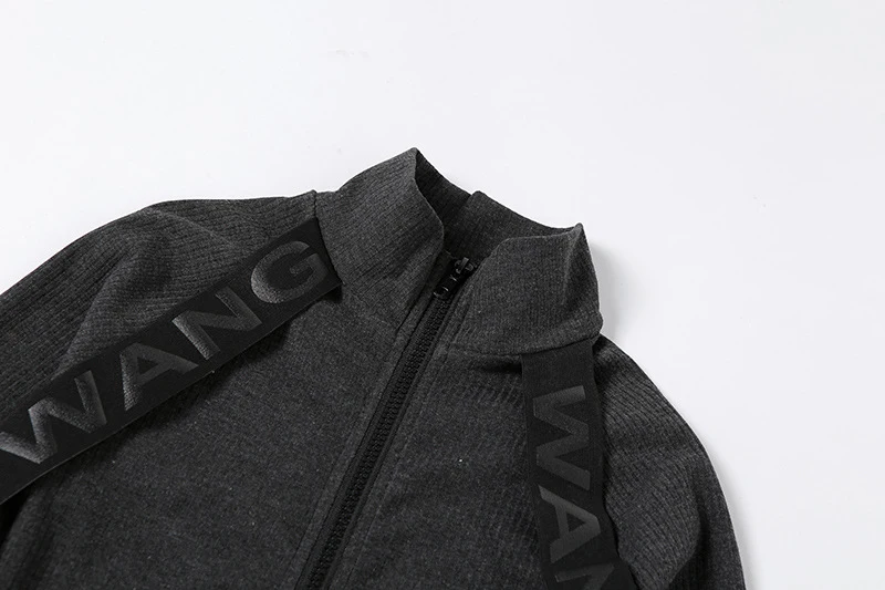 

Simenual Zipper Letter Print Ribbed Biker Shorts Playsuits Long Sleeve Fall 2021 Women Clothing Skinny Bodycon Sporty Rompers