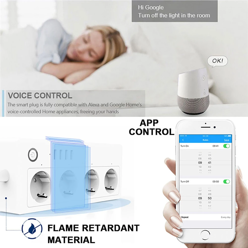 Умный удлинитель с поддержкой Wi-Fi и Alexa 4 розетки переменного тока USB-порта для