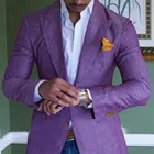 Одна деталь из хлопка и льна куртка Фиолетовый Для мужчин костюм летние приталенные костюмы для Для мужчин смокинг, костюмы жениха для Для мужчин свадебные смокинги для пальто