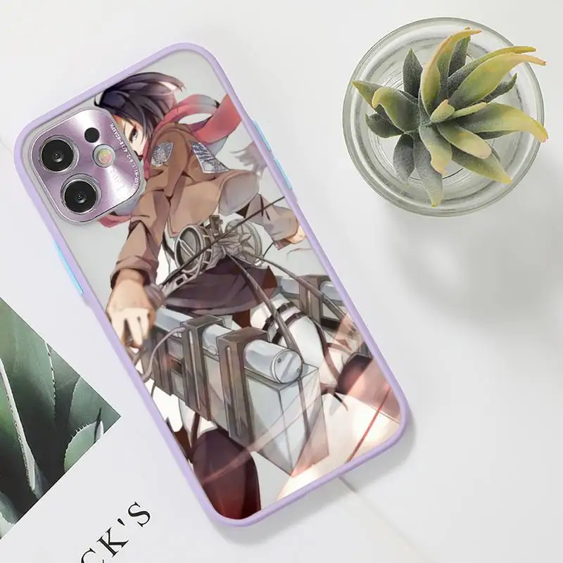 

attack on titan anime Phone Case purple matte transparent For iPhone 7 8 x xs xr 11 12 pro plus max mini Clear Funda