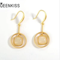 qeenkiss eg590 fine jewelry wholesale fashion woman girl bride birthday wedding gift vintage round jade 24kt gold drop earrings
