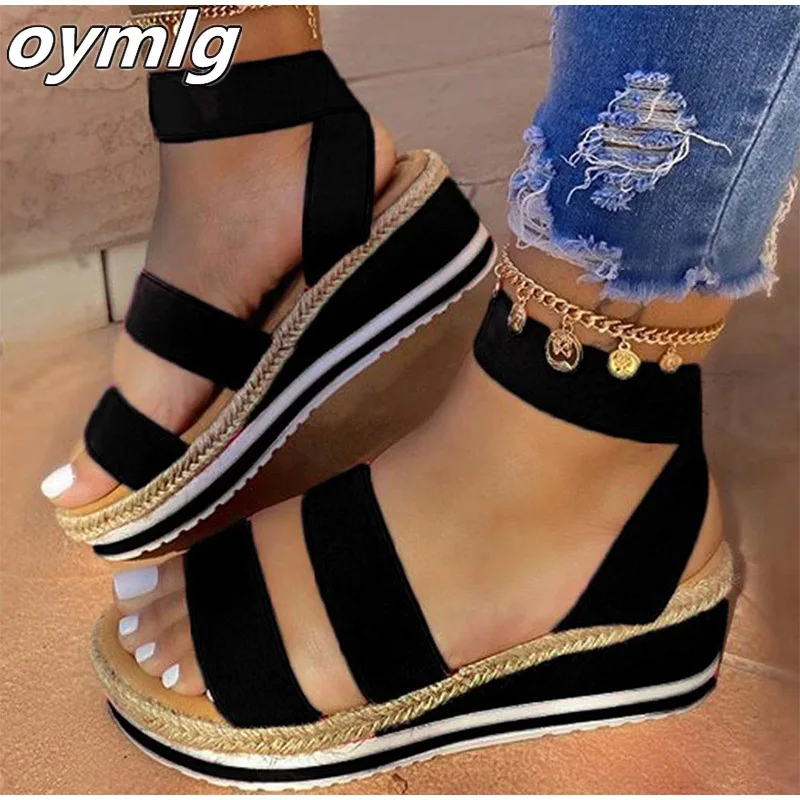 Летние босоножки женские туфли на танкетке платформе Дамская обувь из