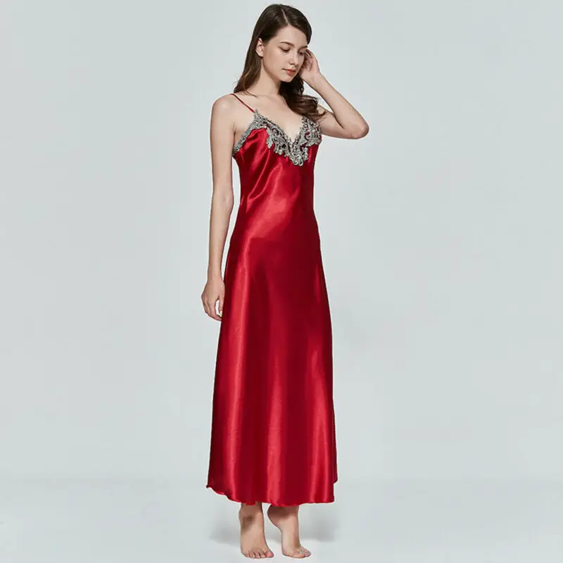 

2020 New Fashion Women Sexy Slim Sleepwear Nightgown Satin Silk Babydoll Lace Robes Sleep Dress Skirt