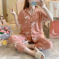 new sale women home wear 2021 spring summer short sleeved women pajamas set long pant pyjamas sets cotton leisure sleepwear set