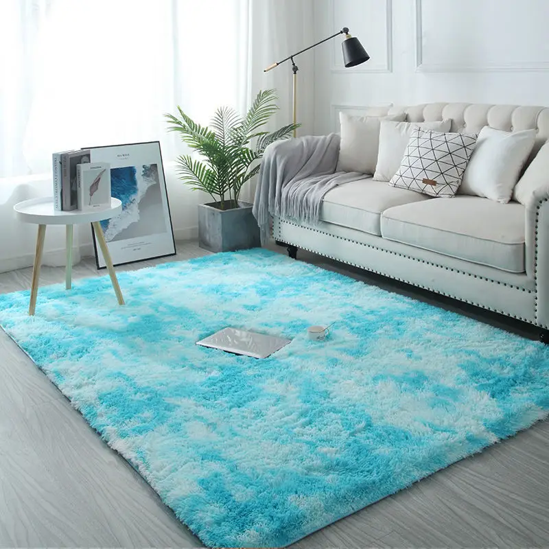 Carpet blue Tie Dyeing Plush Soft Carpets ins Living Room Bedroom Anti-slip Floor Mats Water Absorption Rugs customized | Дом и сад