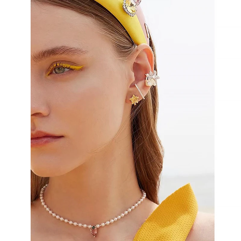 

Carambola Earrings S925 Sterling Silver micro inlaid zircon fashion ladies exquisite Party style exquisite jewelry