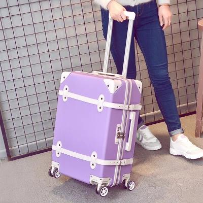 purple luggage Комплект из 2 предметов, чехол на колесиках, коробка с паролем, чехол для костюма в стиле ретро, универсальное колесо 2", студенческий милый багаж, 20" Модный чемодан - Цвет: purple luggage