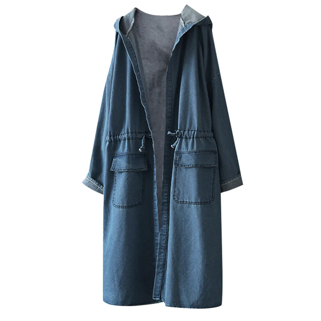 JAYCOSIN одноцветная длинная джинсовая куртка с капюшоном для женщин Свободные