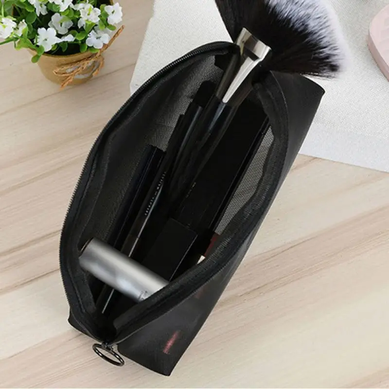 

Clear Black Mesh Zipper Makeup Bag Female See Through Cosmetic Organizer Travel