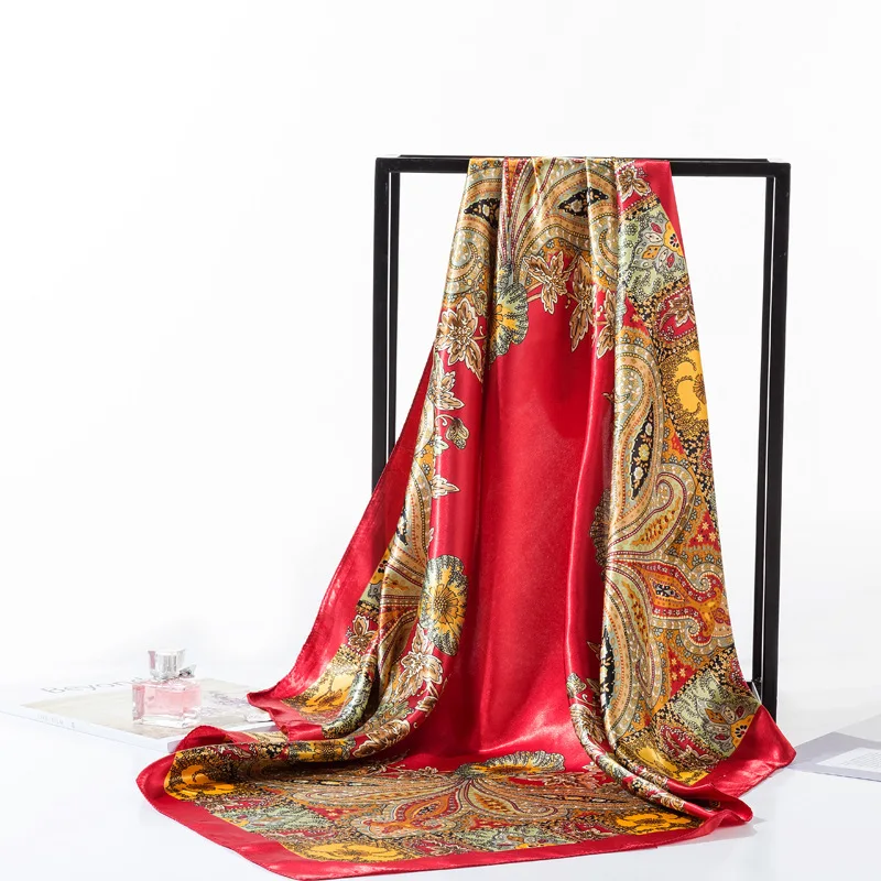 90*90cms Новый Шелковый квадратный шарф в этническом стиле Женский Летний Пляжный